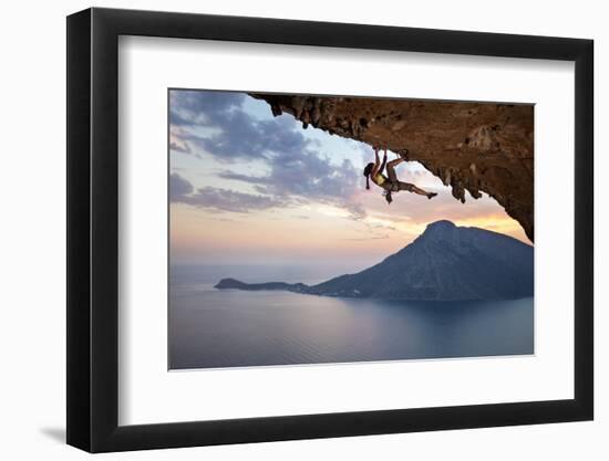 Young Female Rock Climber at Sunset, Kalymnos Island, Greece-photobac-Framed Photographic Print