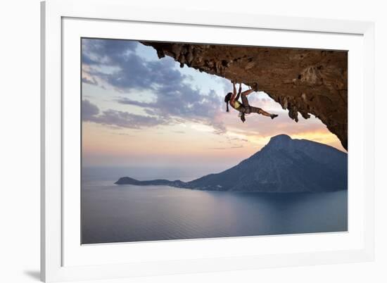 Young Female Rock Climber at Sunset, Kalymnos Island, Greece-photobac-Framed Photographic Print