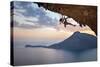 Young Female Rock Climber at Sunset, Kalymnos Island, Greece-photobac-Stretched Canvas