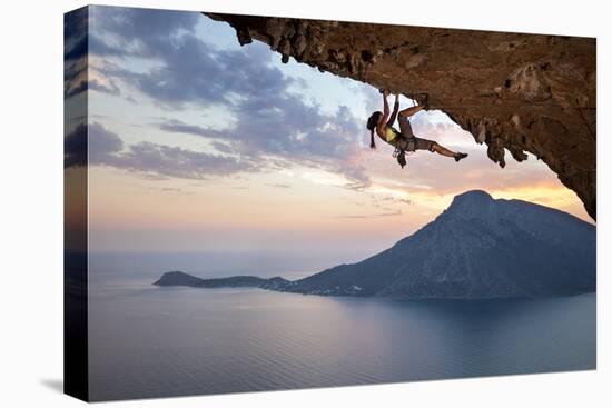Young Female Rock Climber at Sunset, Kalymnos Island, Greece-photobac-Stretched Canvas