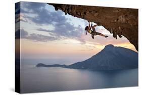 Young Female Rock Climber at Sunset, Kalymnos Island, Greece-photobac-Stretched Canvas