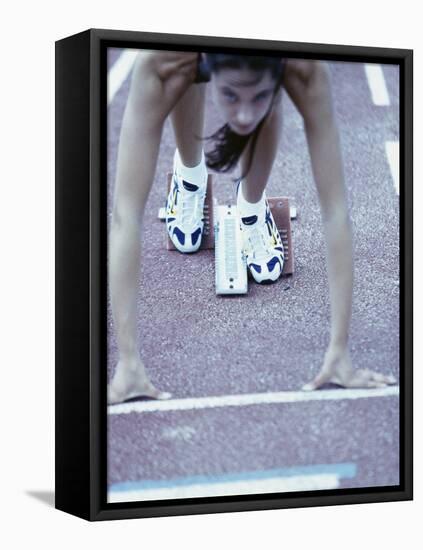 Young Female Runner at the Starting Position-null-Framed Stretched Canvas