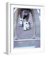 Young Female Runner at the Starting Position-null-Framed Photographic Print