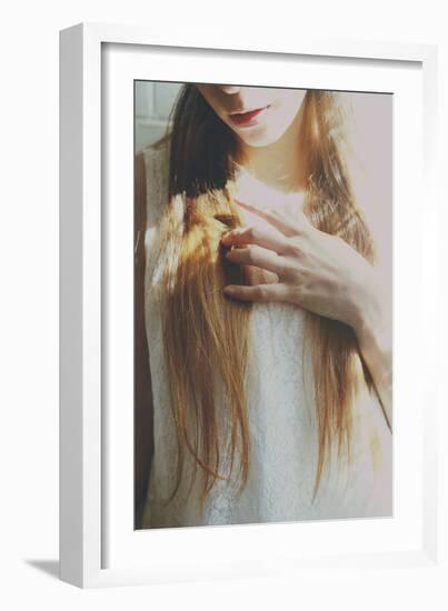 Young Female with Hand Touching Her Hair-Carolina Hernandez-Framed Photographic Print