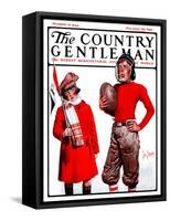 "Young Football Player," Country Gentleman Cover, November 22, 1924-George Brehm-Framed Stretched Canvas