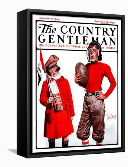 "Young Football Player," Country Gentleman Cover, November 22, 1924-George Brehm-Framed Stretched Canvas