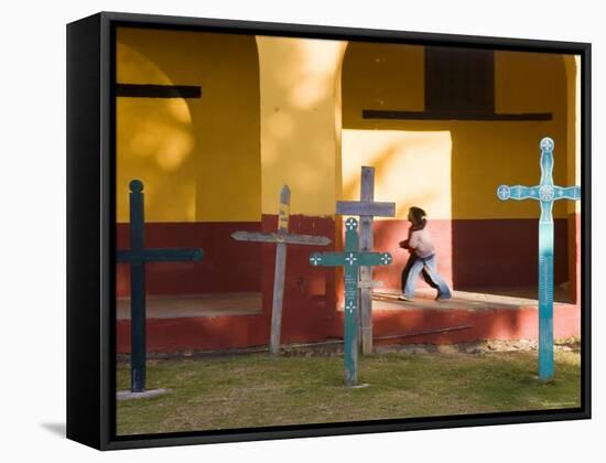 Young Girl and Indian Crosses, San Cristobal de Las Casas, Chiapas Province, Mexico-Peter Adams-Framed Stretched Canvas