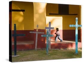 Young Girl and Indian Crosses, San Cristobal de Las Casas, Chiapas Province, Mexico-Peter Adams-Stretched Canvas