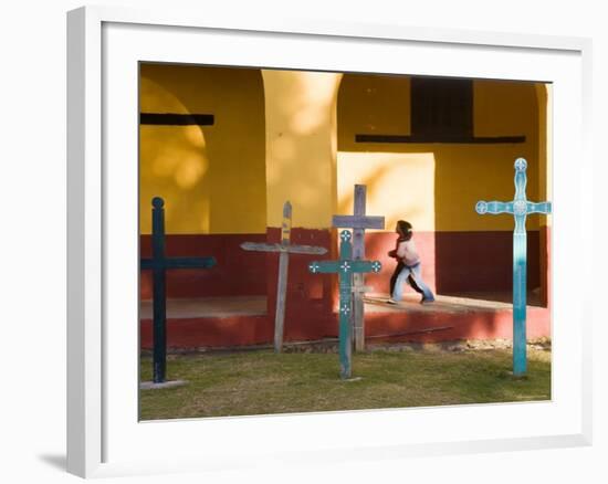 Young Girl and Indian Crosses, San Cristobal de Las Casas, Chiapas Province, Mexico-Peter Adams-Framed Photographic Print