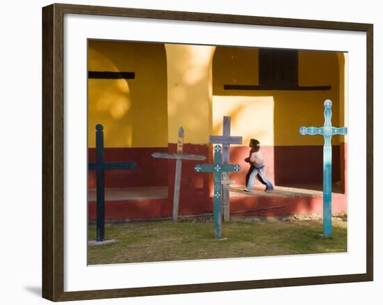 Young Girl and Indian Crosses, San Cristobal de Las Casas, Chiapas Province, Mexico-Peter Adams-Framed Photographic Print