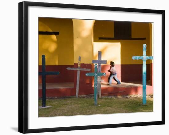 Young Girl and Indian Crosses, San Cristobal de Las Casas, Chiapas Province, Mexico-Peter Adams-Framed Photographic Print