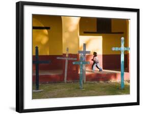 Young Girl and Indian Crosses, San Cristobal de Las Casas, Chiapas Province, Mexico-Peter Adams-Framed Photographic Print