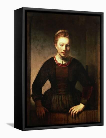 Young Girl at an Open Half-Door, 1645-Rembrandt van Rijn-Framed Stretched Canvas