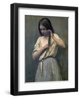 Young Girl at Her Toilet-Jean-Baptiste-Camille Corot-Framed Premium Giclee Print