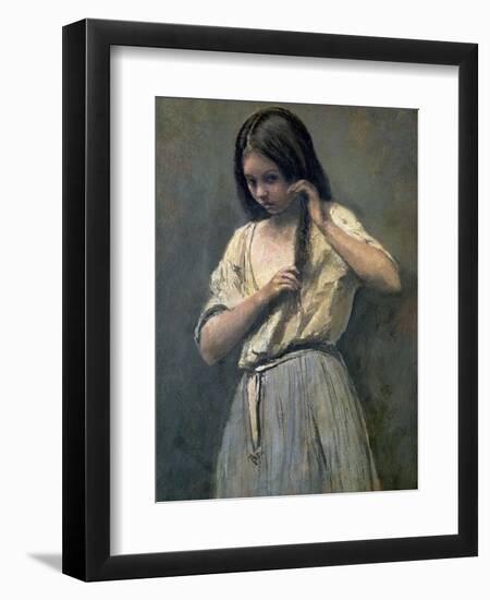 Young Girl at Her Toilet-Jean-Baptiste-Camille Corot-Framed Premium Giclee Print