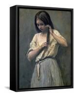 Young Girl at Her Toilet-Jean-Baptiste-Camille Corot-Framed Stretched Canvas