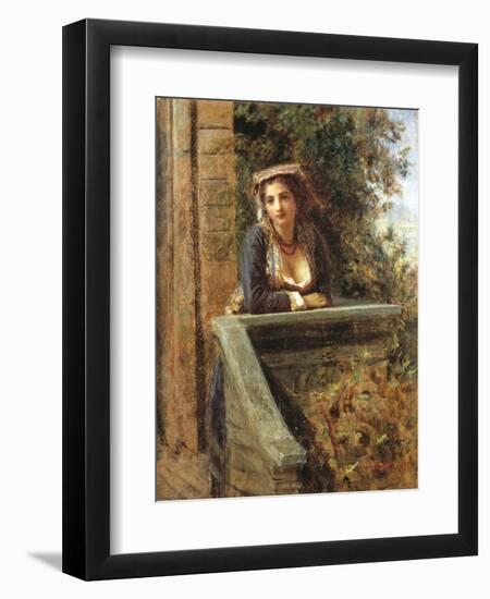 Young Girl at Window or Young Woman on Balcony-Daniele Ranzoni-Framed Giclee Print