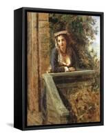 Young Girl at Window or Young Woman on Balcony-Daniele Ranzoni-Framed Stretched Canvas