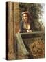 Young Girl at Window or Young Woman on Balcony-Daniele Ranzoni-Stretched Canvas