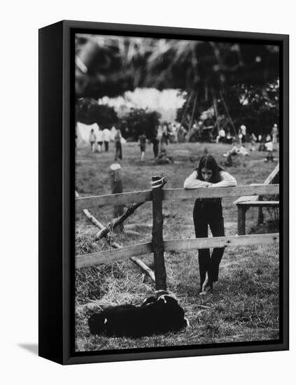 Young Girl Attending Woodstock Music Festival-John Dominis-Framed Stretched Canvas