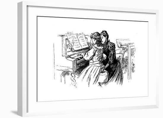 Young Girl Being Given a Piano Lesson, Paris, 1889-null-Framed Giclee Print