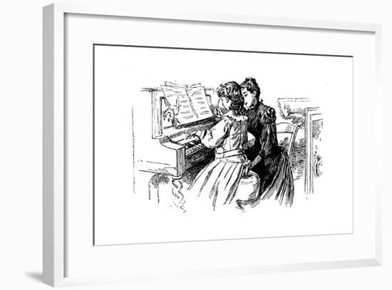 Young Girl Being Given a Piano Lesson, Paris, 1889-null-Framed Giclee Print