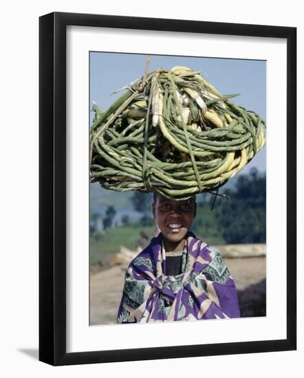 Young Girl Carries Coils of Green 'Rope' to Market Balanced on Her Head-Nigel Pavitt-Framed Photographic Print