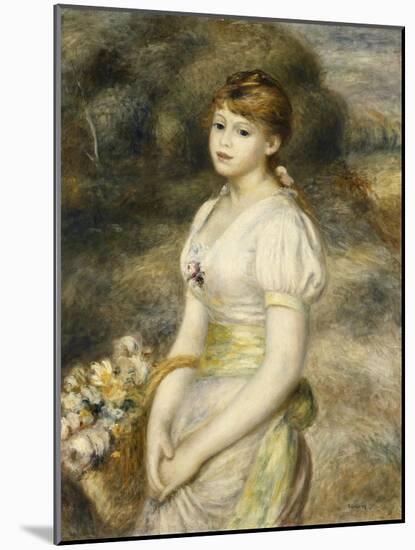 Young Girl Carrying a Basket of Flowers; Jeune Fille Portant Une Corbeille De Fleurs, 1888-Pierre-Auguste Renoir-Mounted Giclee Print