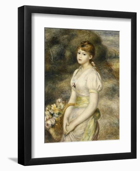 Young Girl Carrying a Basket of Flowers; Jeune Fille Portant Une Corbeille De Fleurs, 1888-Pierre-Auguste Renoir-Framed Giclee Print