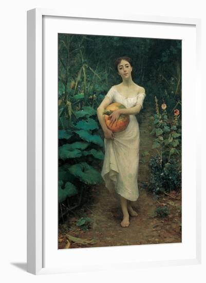 Young Girl Carrying a Pumpkin-Fausto Zonaro-Framed Giclee Print