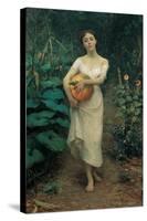 Young Girl Carrying a Pumpkin-Fausto Zonaro-Stretched Canvas