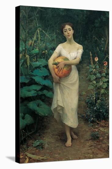 Young Girl Carrying a Pumpkin-Fausto Zonaro-Stretched Canvas