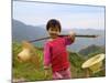 Young Girl Carrying Shoulder Pole with Straw Hats, China-Keren Su-Mounted Photographic Print