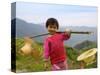 Young Girl Carrying Shoulder Pole with Straw Hats, China-Keren Su-Stretched Canvas