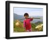 Young Girl Carrying Shoulder Pole with Straw Hats, China-Keren Su-Framed Photographic Print