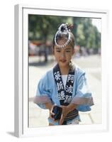 Young Girl, Child Dressed in Yukata, Traditional Dress, Kyoto, Honshu, Japan-null-Framed Premium Photographic Print