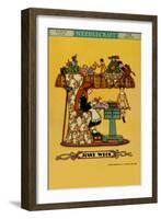 Young Girl Cuts Patterns For a Collection of Dolls-null-Framed Art Print