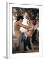 Young Girl Defending Herself Against Cupid-William Adolphe Bouguereau-Framed Art Print