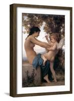 Young Girl Defending Herself Against Cupid-William Adolphe Bouguereau-Framed Art Print