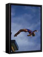 Young Girl Diving Off the 10M Platform-Paul Sutton-Framed Stretched Canvas