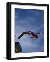 Young Girl Diving Off the 10M Platform-Paul Sutton-Framed Photographic Print