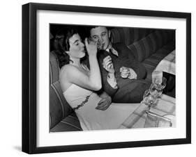 Young Girl Drinking the Remains of the Other Glasses on the Table after Finishing Her Own Champagne-null-Framed Photographic Print