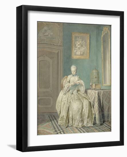 Young Girl Embroidering (Oil on Canvas)-Jacobus Buys-Framed Giclee Print