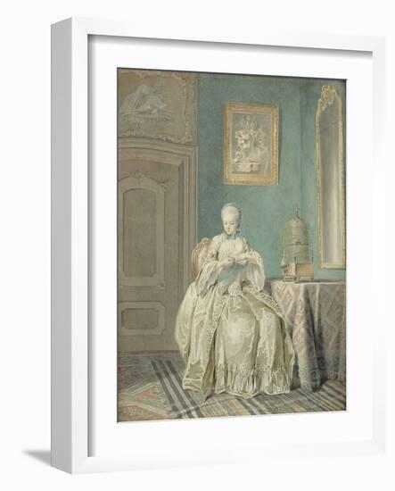 Young Girl Embroidering (Oil on Canvas)-Jacobus Buys-Framed Giclee Print