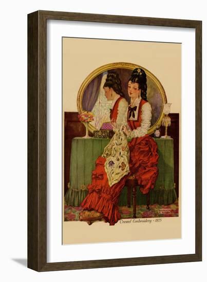 Young Girl Embroiders a Patterned Fabric-null-Framed Art Print