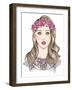 Young Girl Fashion Illustration. Girl with Flowers in Her Hair and Statement Necklace-cherry blossom girl-Framed Art Print