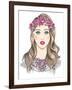 Young Girl Fashion Illustration. Girl with Flowers in Her Hair and Statement Necklace-cherry blossom girl-Framed Art Print