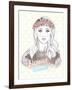 Young Girl Fashion Illustration. Pastel Fashion Trend. Girl with Flower Crown.-cherry blossom girl-Framed Art Print