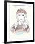 Young Girl Fashion Illustration. Pastel Fashion Trend. Girl with Flower Crown.-cherry blossom girl-Framed Art Print