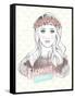 Young Girl Fashion Illustration. Pastel Fashion Trend. Girl with Flower Crown.-cherry blossom girl-Framed Stretched Canvas